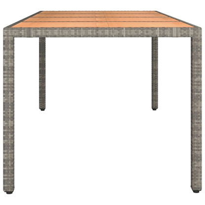 Grey Poly Rattan Garden Table with Wooden Top