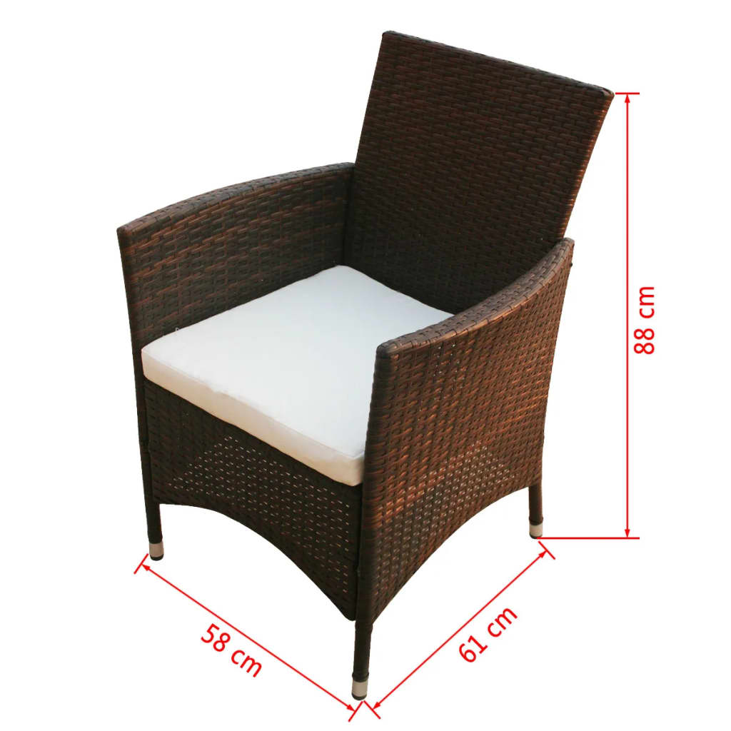 5 Piece Brown Poly Rattan Outdoor Dining Set with Cushions