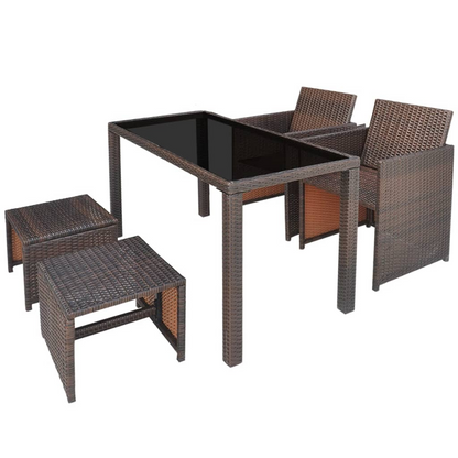 5 Piece Brown Poly Rattan Outdoor Dining Set with Cushions