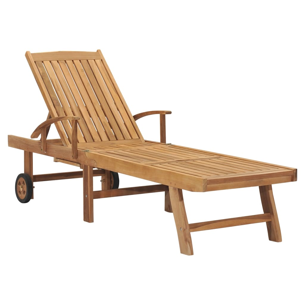  Solid Teak Wood Sun Lounger