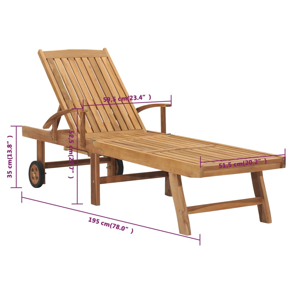  Solid Teak Wood Sun Lounger