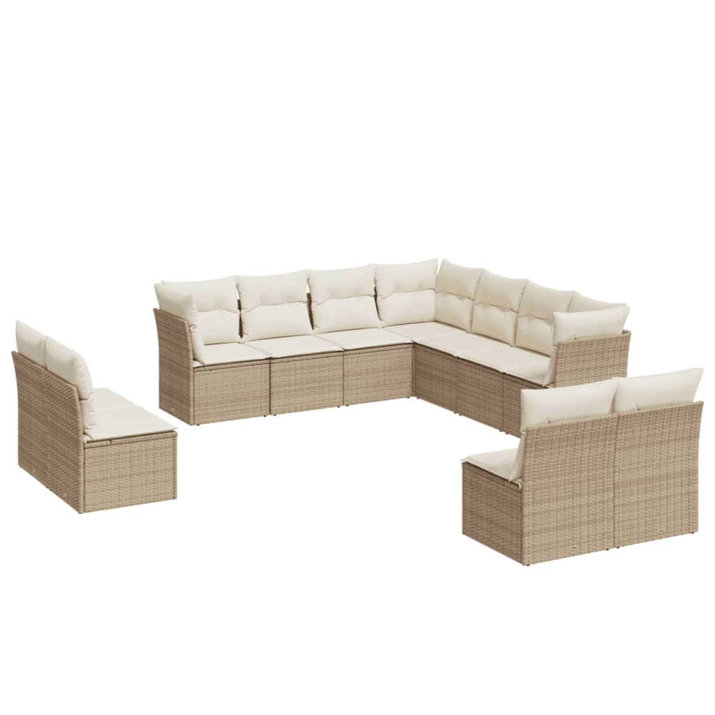  11 Piece Beige Poly Rattan Garden Sofa Set with Cushions