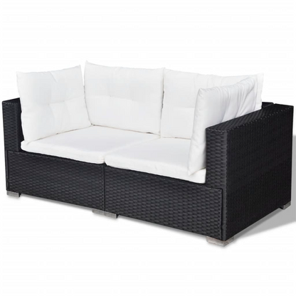 6 Piece Black Poly Rattan Garden Lounge Set with Cushions