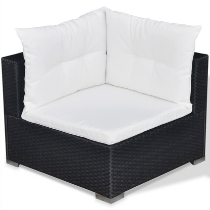 6 Piece Black Poly Rattan Garden Lounge Set with Cushions