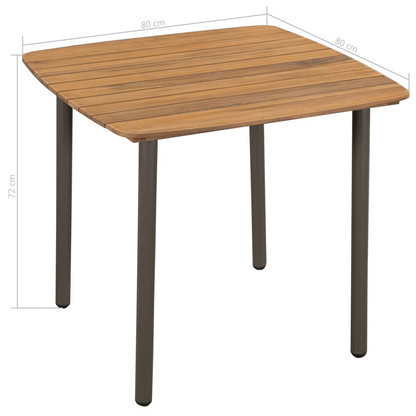 Solid Acacia Wood and Steel Garden Table 80x80x72cm