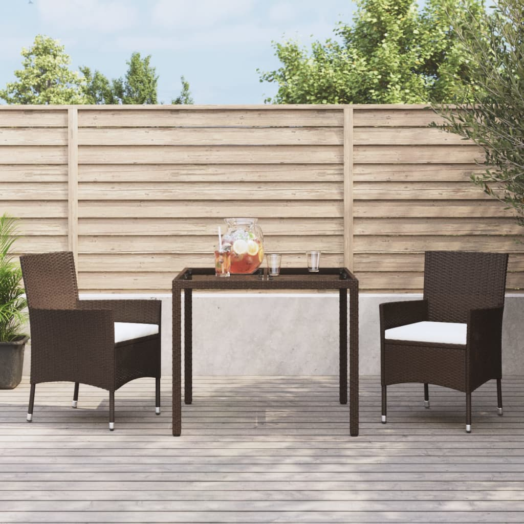  3 Piece Brown Poly Rattan Garden Dining Set with Cushions