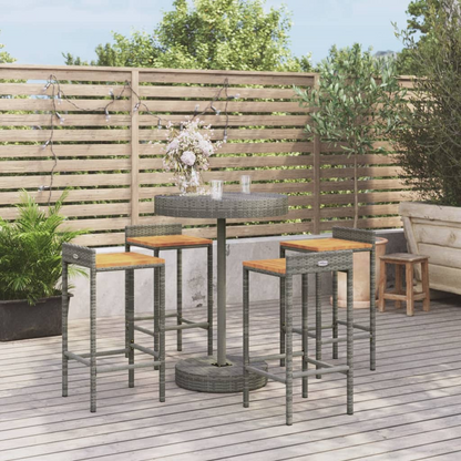  5 Piece Grey Poly Rattan & Solid Acacia Wood Garden Bar Set