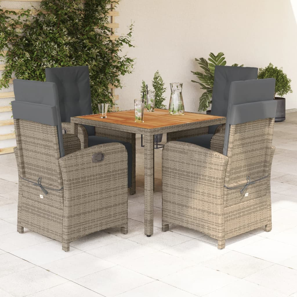 Grey Poly Rattan 5 Piece Garden Dining Set with Cushions