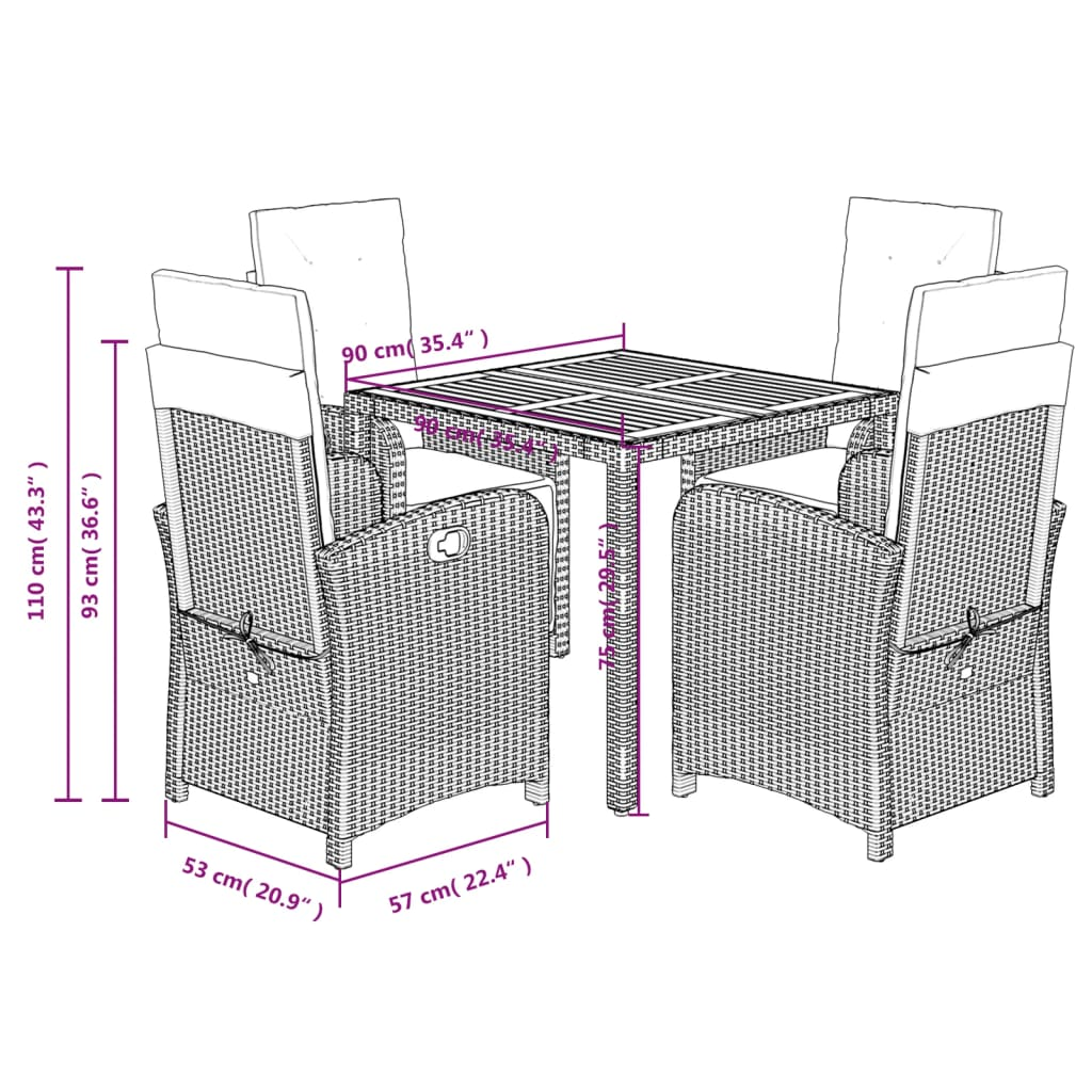 Grey Poly Rattan 5 Piece Garden Dining Set with Cushions