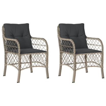 Light Grey 2 pcs Poly Rattan Garden Chairs with Cushions