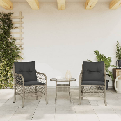 Light Grey 2 pcs Poly Rattan Garden Chairs with Cushions