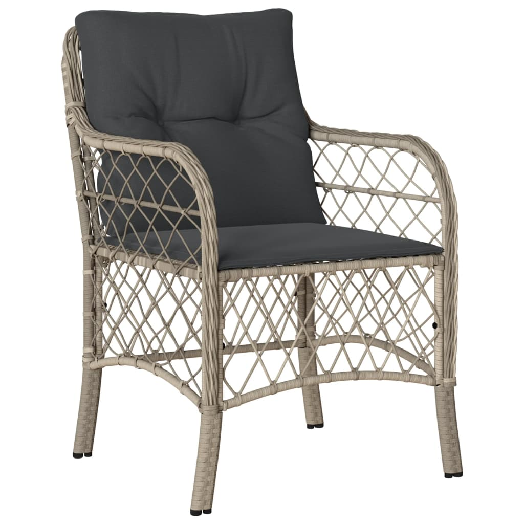 Light Grey 2 pcs Poly Rattan Garden Chairs with Cushions