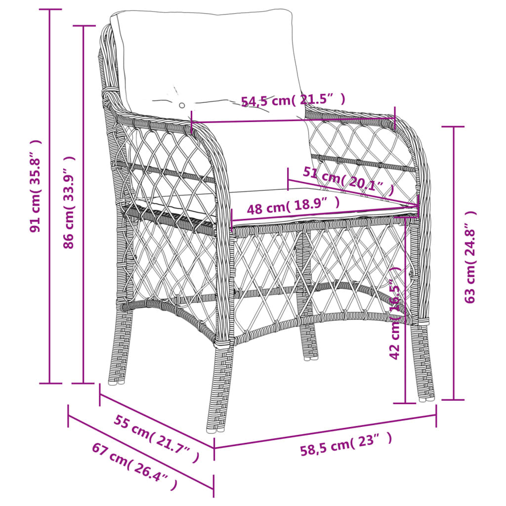 Light Grey 2 pcs Poly Rattan Garden Chairs with Cushions