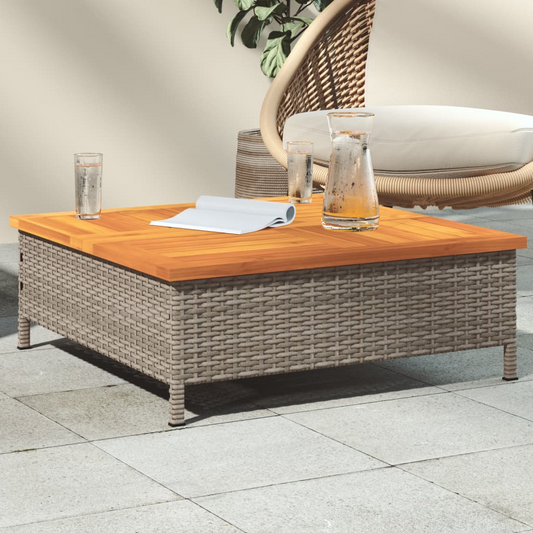 Grey Rattan and Acacia Wood Garden Table 70x70x25 cm