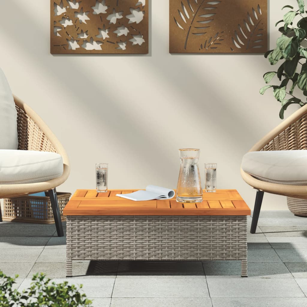 Grey Rattan and Acacia Wood Garden Table 70x70x25 cm