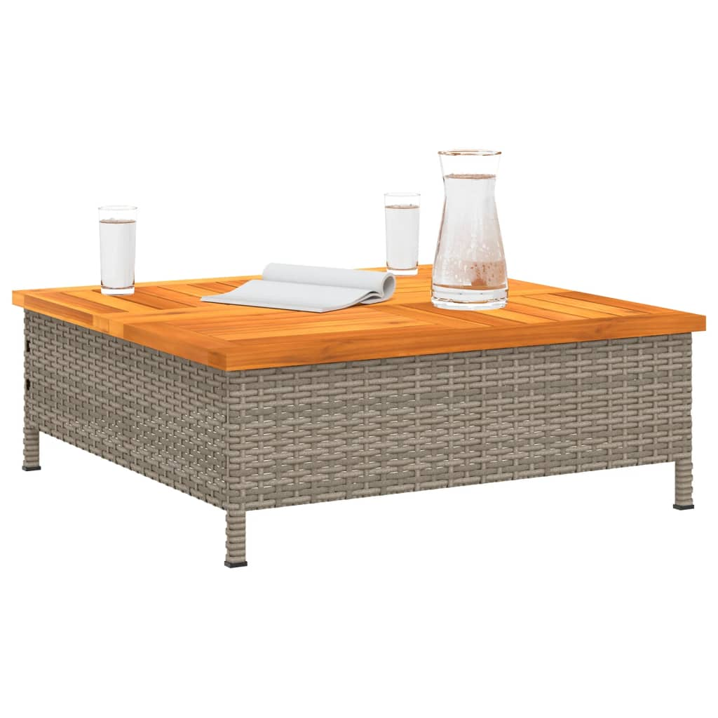 Grey Rattan and Acacia Wood Garden Table 70x70x25 cm