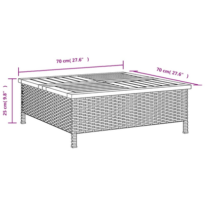 Grey Rattan and Acacia Wood Garden Table 70x70x25 cm