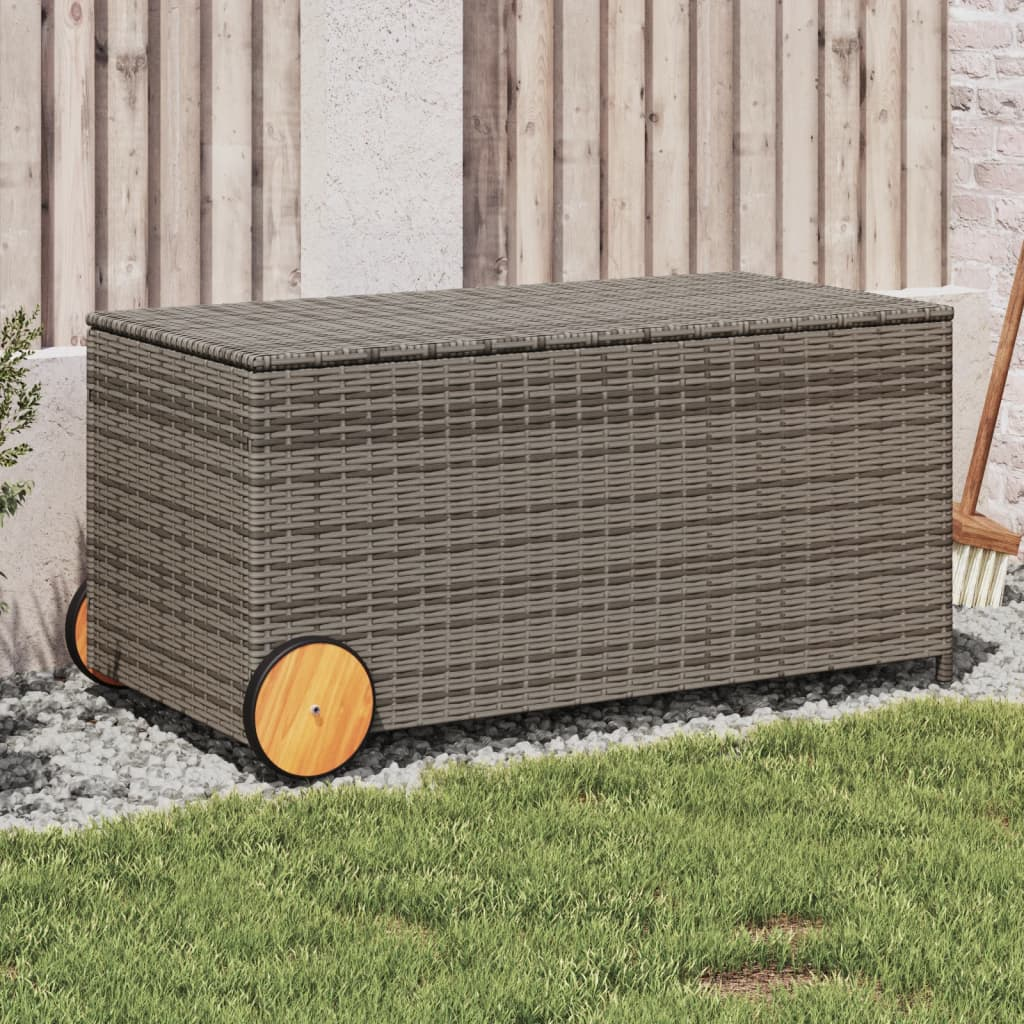 Grey Poly Rattan Garden Storage Box with Wheels 190L