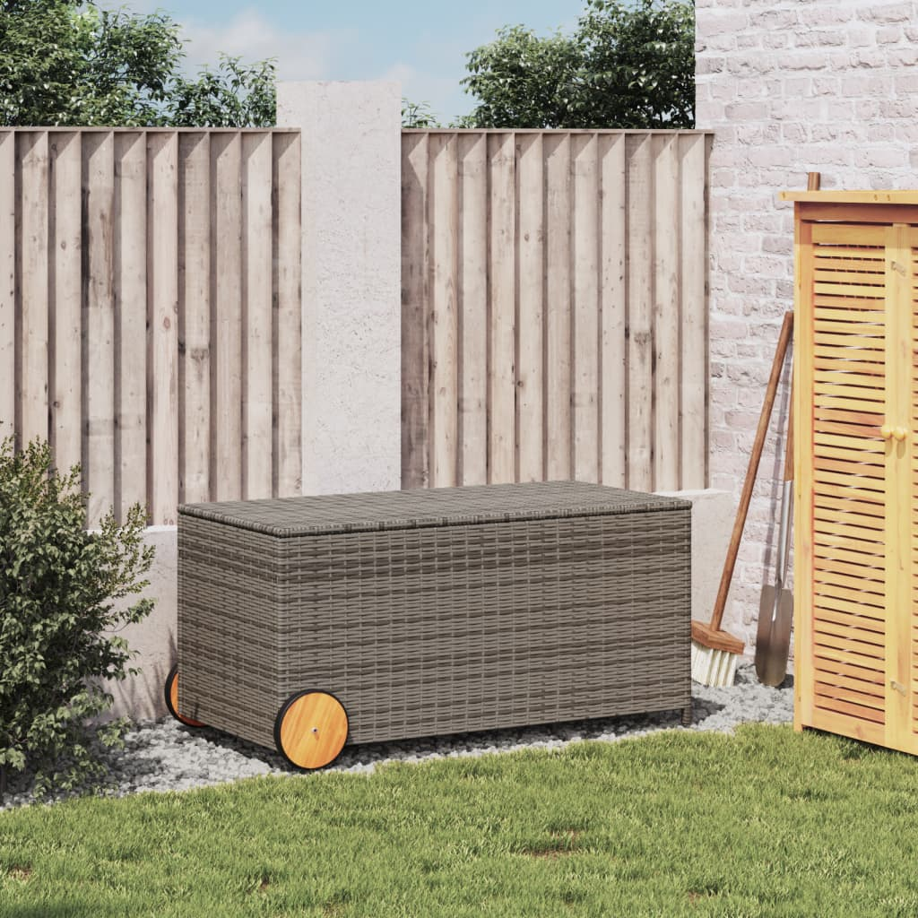 Grey Poly Rattan Garden Storage Box with Wheels 190L