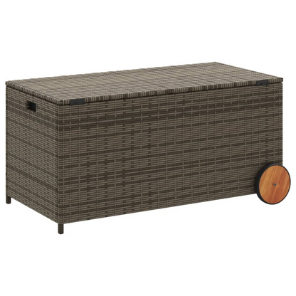 Grey Poly Rattan Garden Storage Box with Wheels 190L