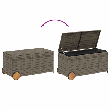 Grey Poly Rattan Garden Storage Box with Wheels 190L