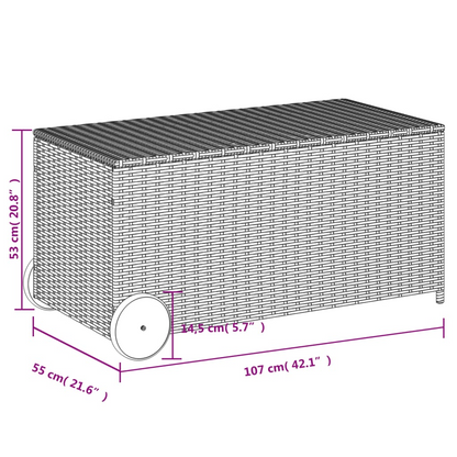 Grey Poly Rattan Garden Storage Box with Wheels 190L