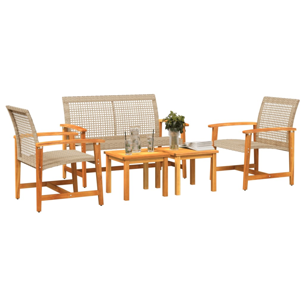  5 Piece Beige Poly Rattan and Acacia Wood Garden Lounge Set