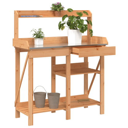 Potting Bench with Shelves- Brown