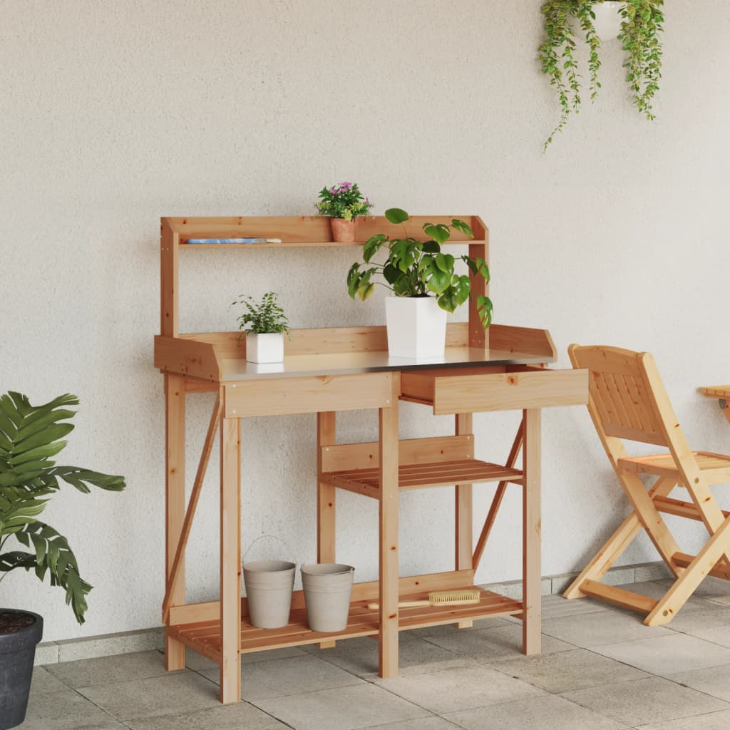 Potting Bench with Shelves- Brown