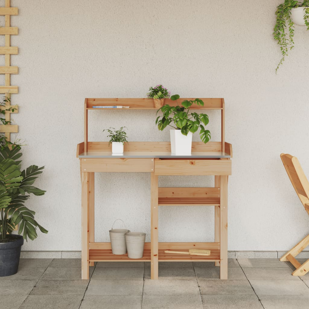 Potting Bench with Shelves- Brown