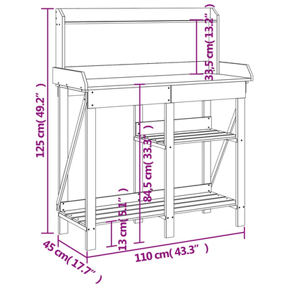 Potting Bench with Shelves- Brown