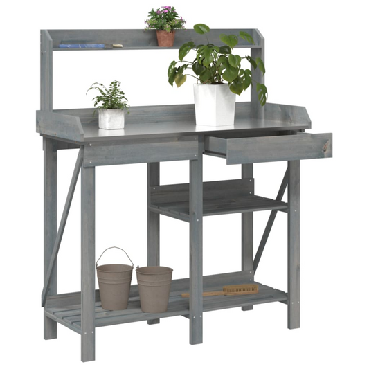  Potting Bench with Shelves- Grey 