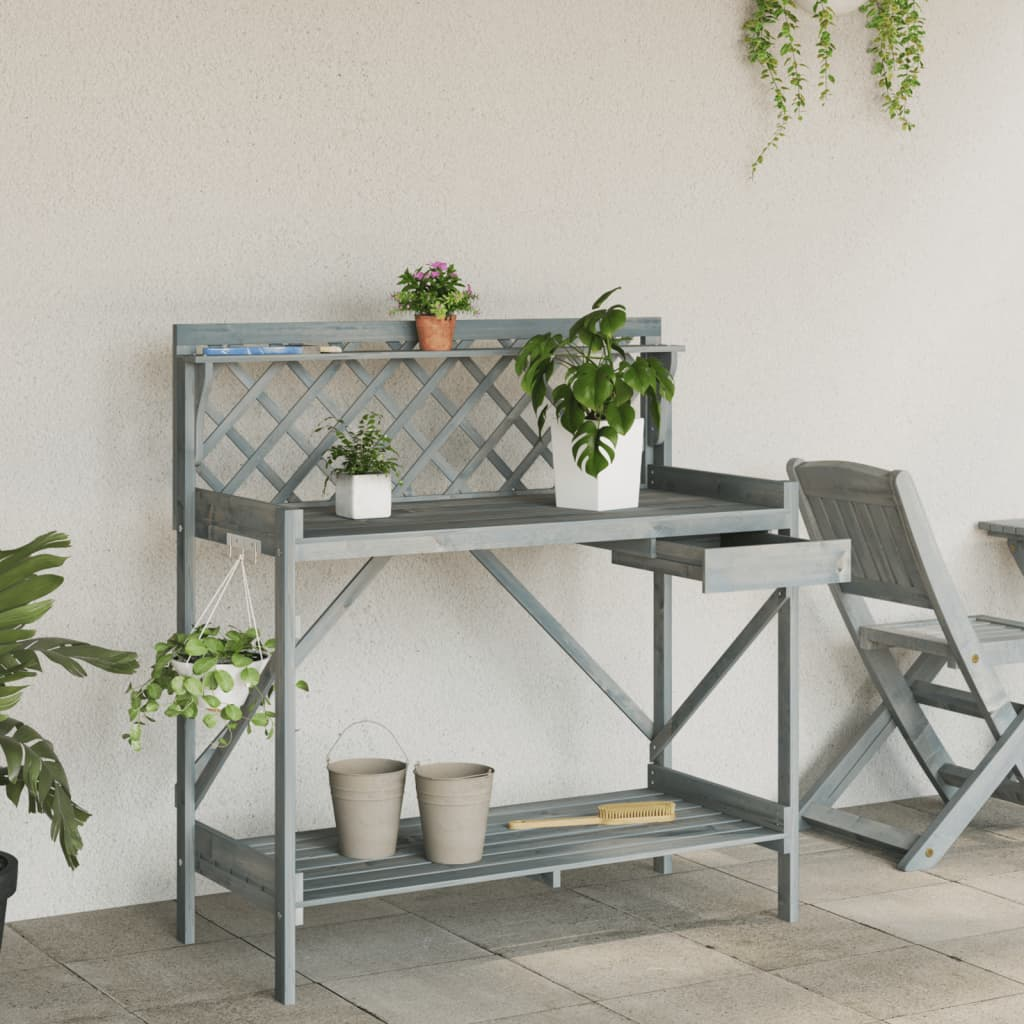  Potting Bench with Trellis- Grey