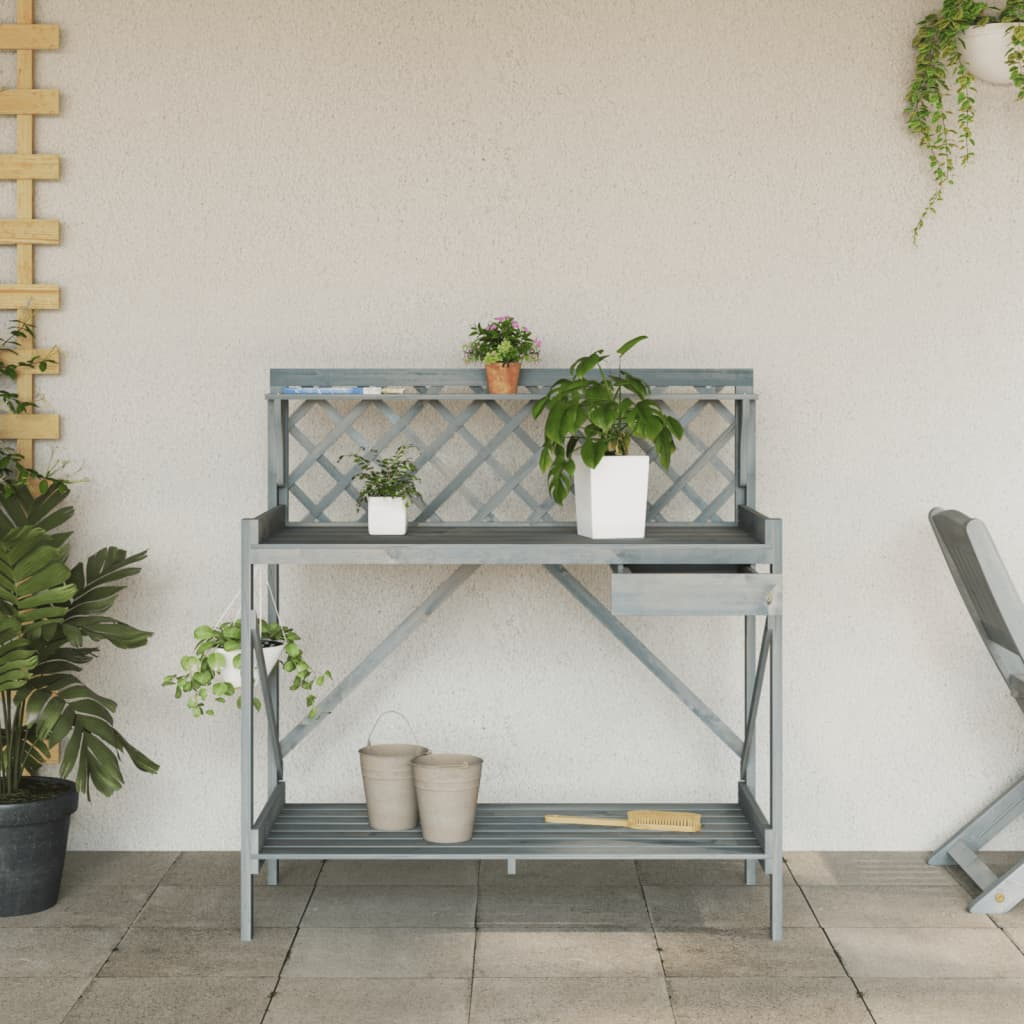  Potting Bench with Trellis- Grey