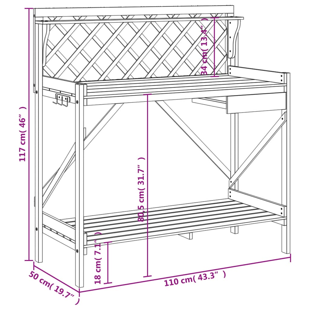  Potting Bench with Trellis- Grey