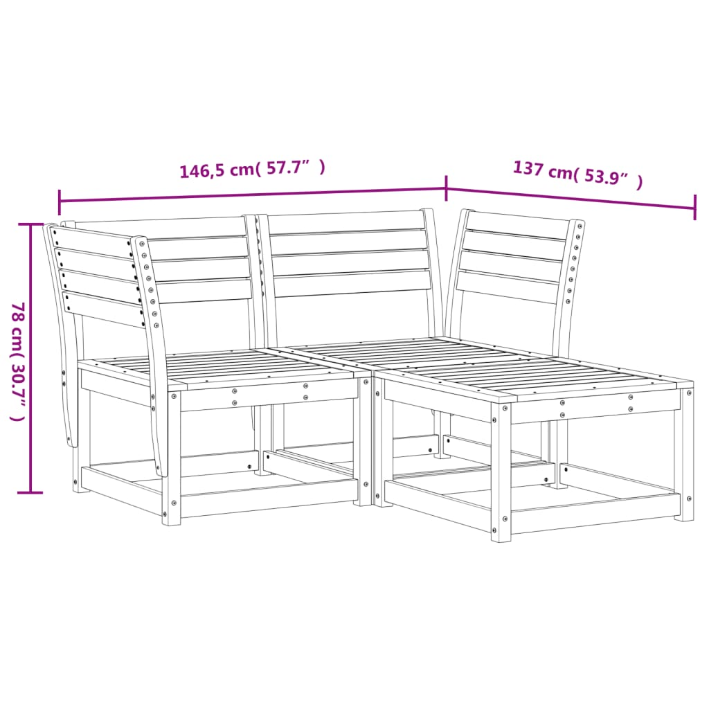  3 Piece Impregnated Pine Wood Garden Sofa Set