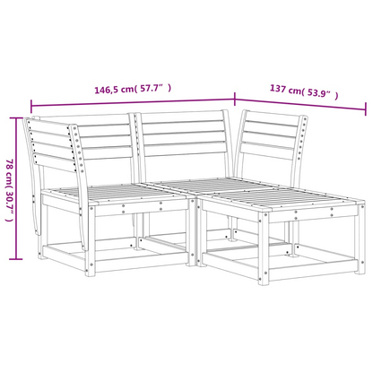  3 Piece Impregnated Pine Wood Garden Sofa Set