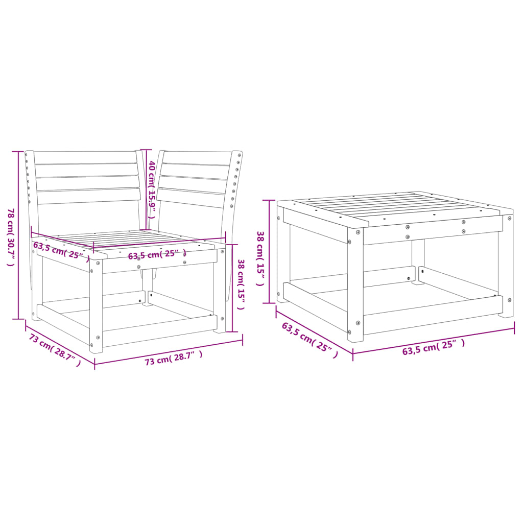  3 Piece Impregnated Pine Wood Garden Sofa Set