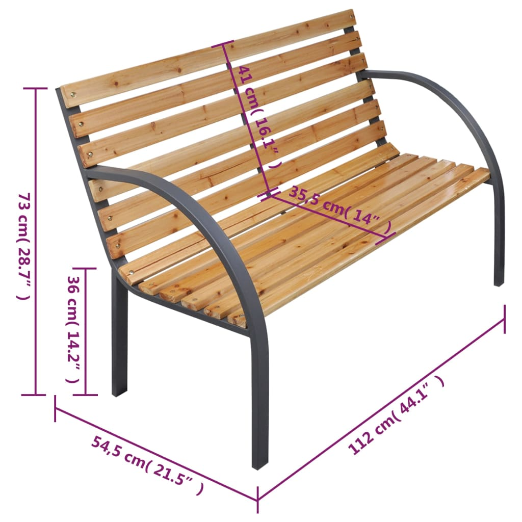 Solid Fir Wood Garden Bench 112 cm