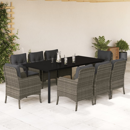 9 Piece Grey Poly Rattan Garden Dining Set with Cushions