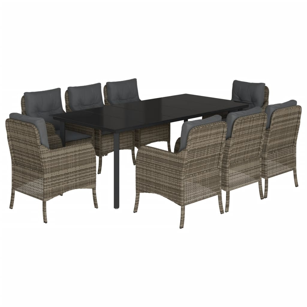 9 Piece Grey Poly Rattan Garden Dining Set with Cushions