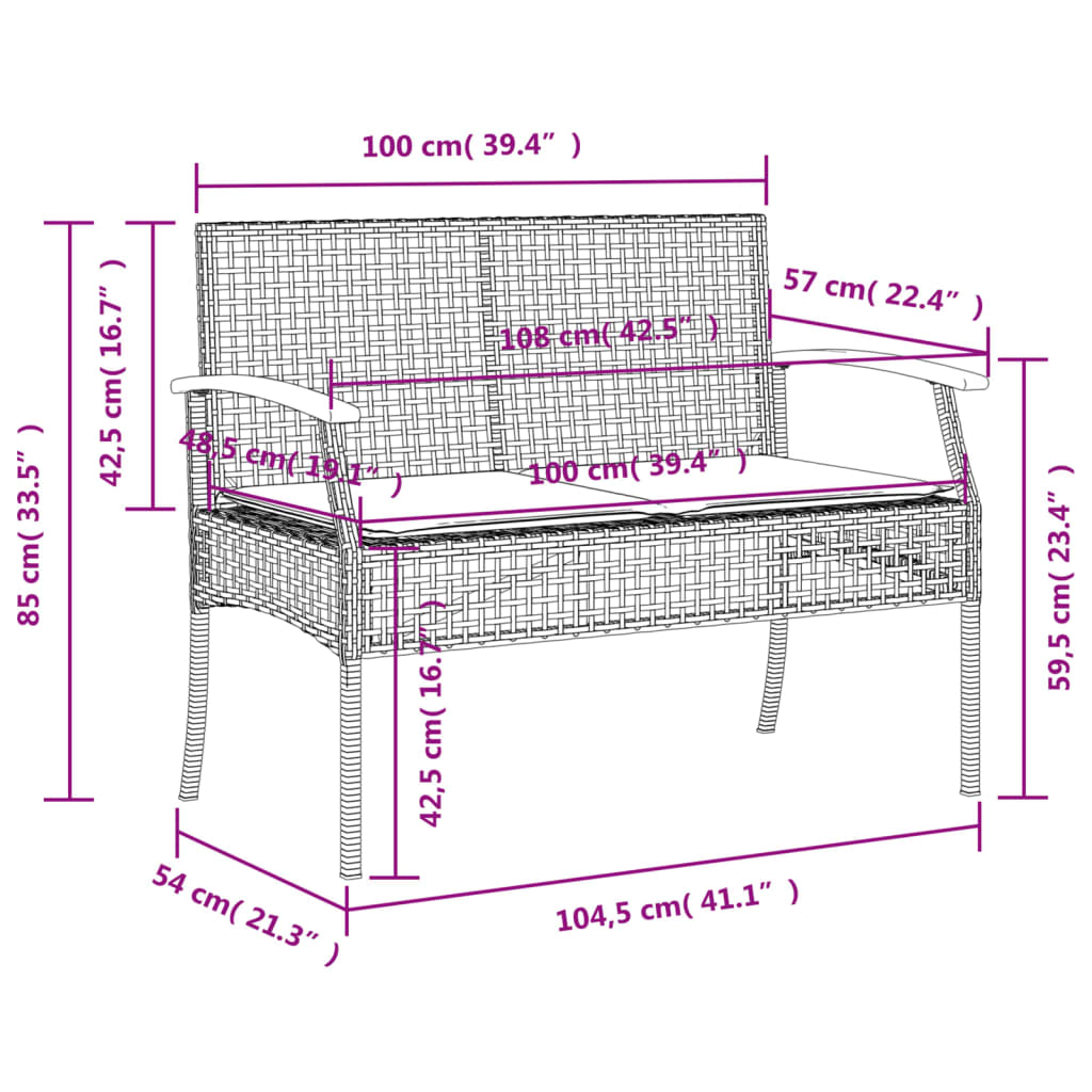 3 Piece Beige Poly Rattan Garden Dining Set with Cushions