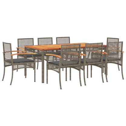 9 Piece Grey Poly Rattan Garden Dining Set with Cushions