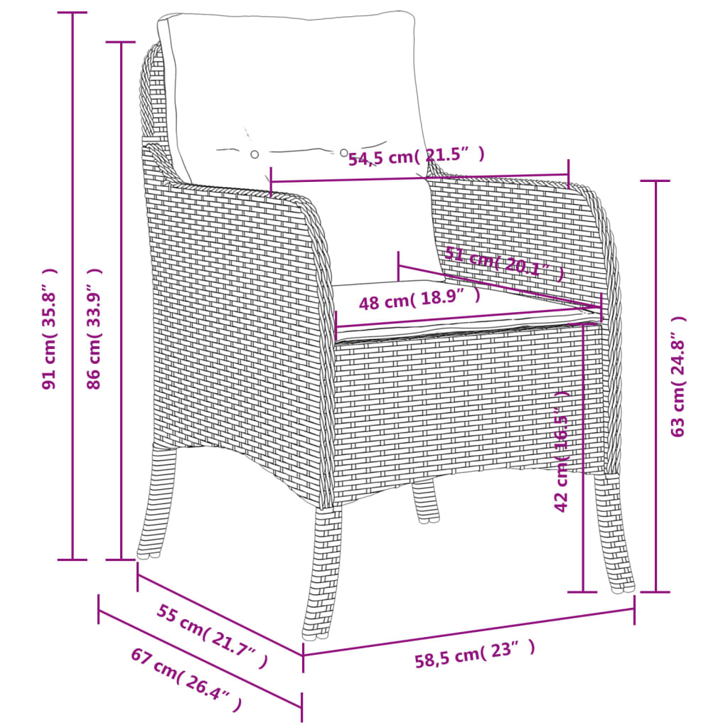 Grey Poly Rattan Garden Chairs with Cushions 2 pcs