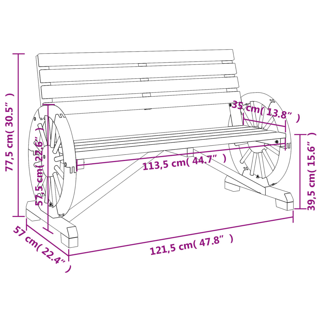 Solid Fir Wood Garden Bench 2-Seater