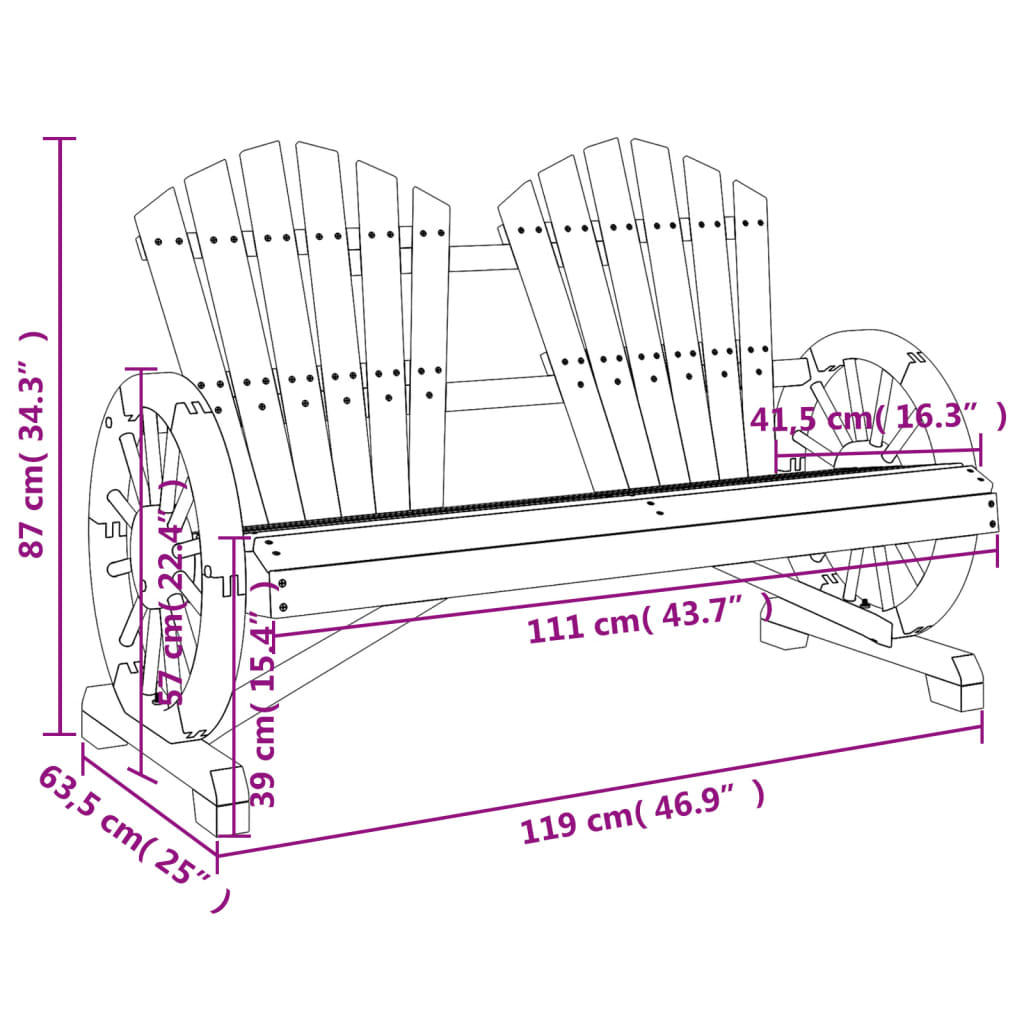 Solid Fir Wood Garden Adirondack Chair 2-Seater