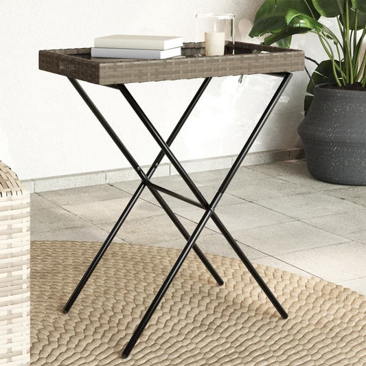  Grey Poly Rattan Folding Tray Table 65x40x75 cm