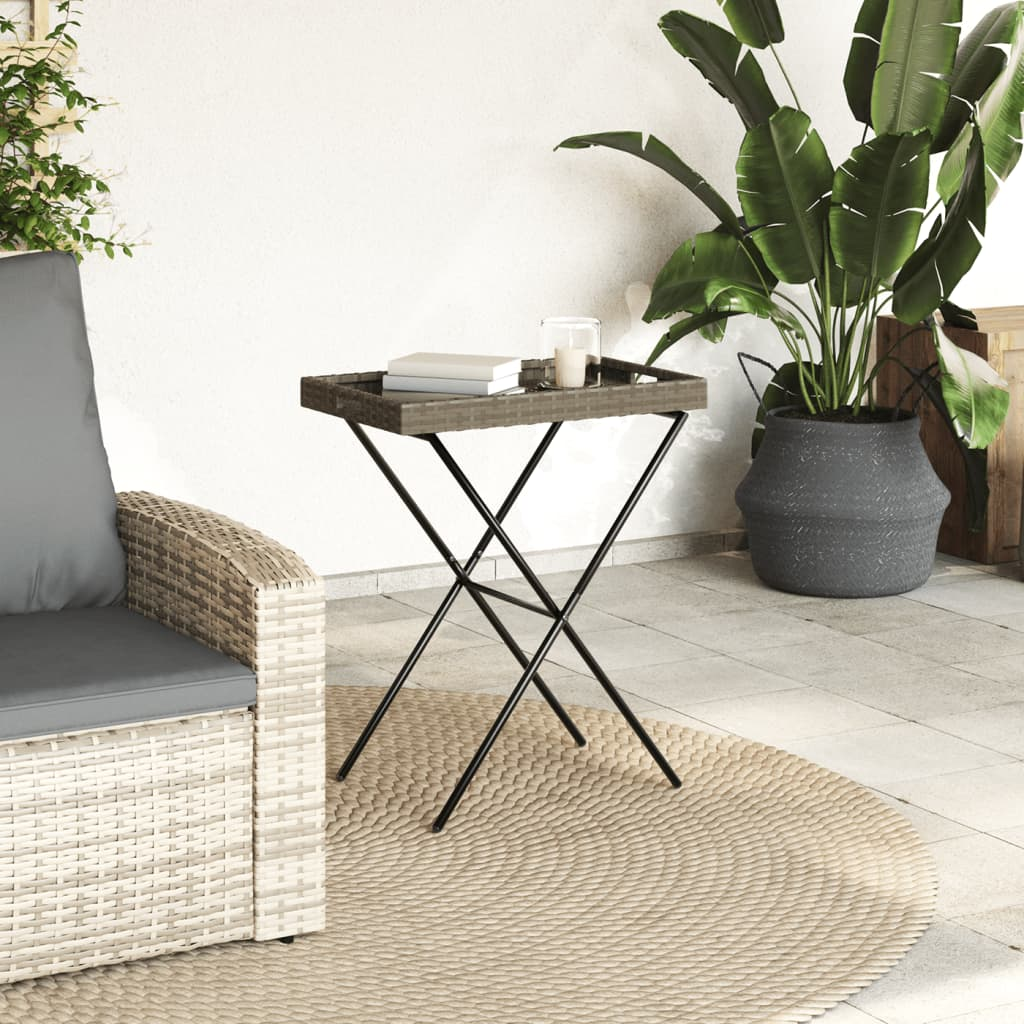  Grey Poly Rattan Folding Tray Table 65x40x75 cm