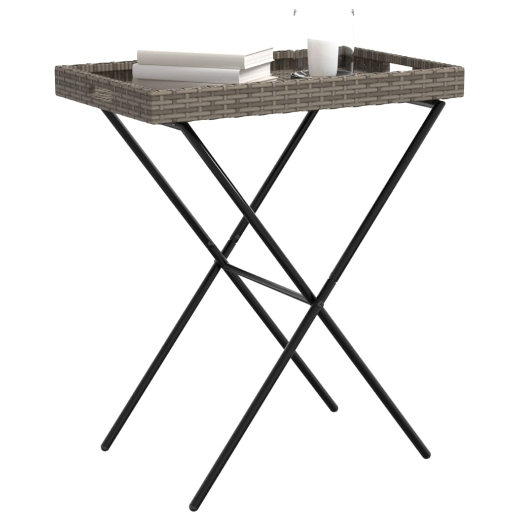  Grey Poly Rattan Folding Tray Table 65x40x75 cm