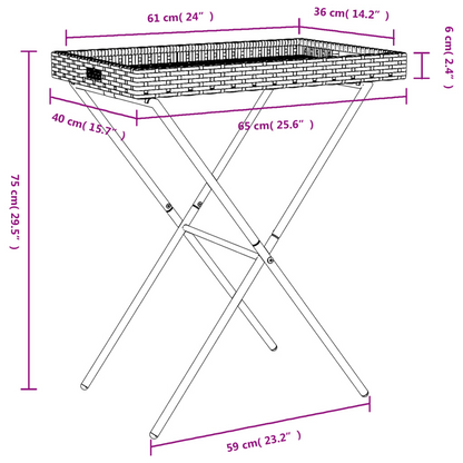  Grey Poly Rattan Folding Tray Table 65x40x75 cm